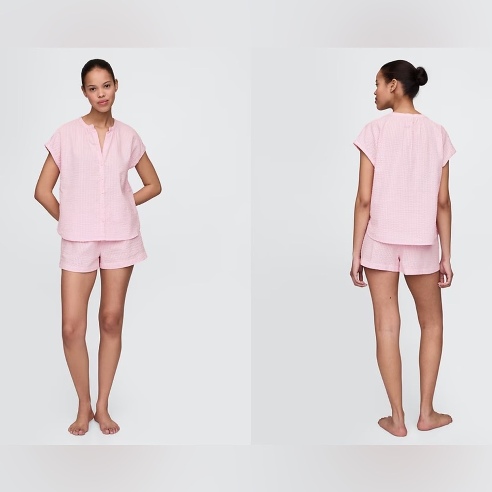 GAP 🆕 NWT 100% COTTON Seersucker Pajama Set, Women’s Size Large, Rose Pink Mist